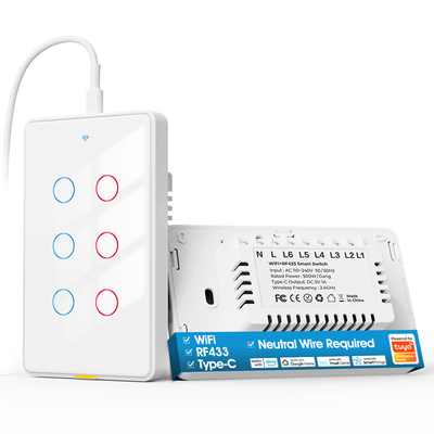 Tuya Wifi Switch Type C Timing Voice App Alexa Google Home Smart Home Wireless WiFi RF433 US Стенный сенсорный переключатель