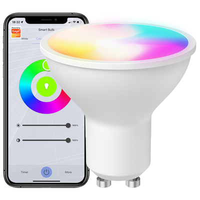 Умная лампочка RGBCW 5W Снижаемые лампы Дистанционное управление Работа с Alexa Google Home Tuya GU10 WiFi Умная лампочка LED