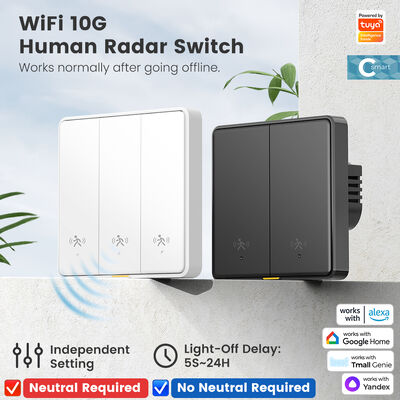 Купить Tuya WiFi Умный 10G Радарный Датчик Движения Человека Выключатель Света на Стену ЕС Без Нейтрали APP Удаленное Голосовое Управление Таймер Сигнализация для Умного Дома Производство в сети