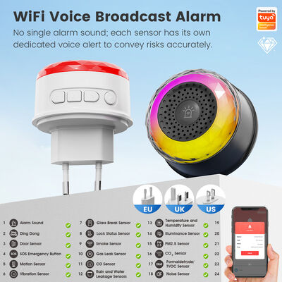 buy Tuya Wifi Smart Siren для домашней безопасности Сенсор звуковой и световой сигнализации ЕС США Великобритания Подключение Smart Home Life APP для вибрации CO VOC PIR Сенсор присутствия человека Производство в сети