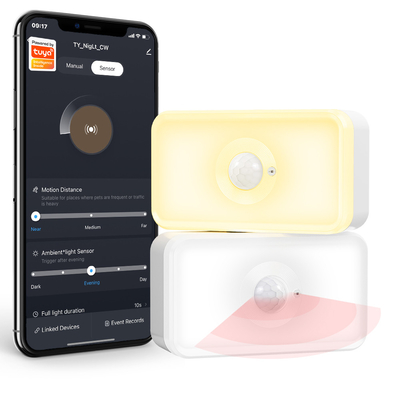 Хорошая цена Датчик движения Tuya LED PIR WiFi Датчик движения человеческого тела Теплый белый двойной цветный датчик ночного света типа c онлайн